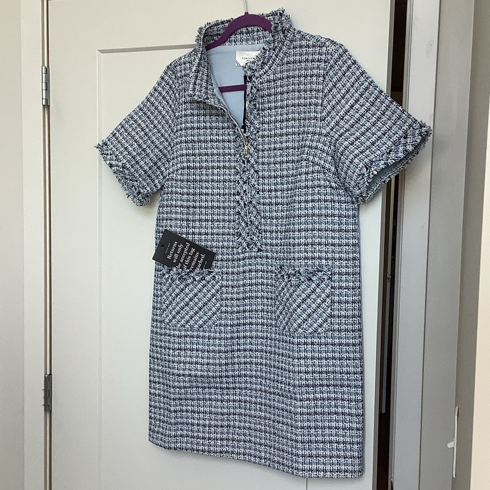 Tuckernuck Blue and White Tweed Short-Sleeve Shift Dress